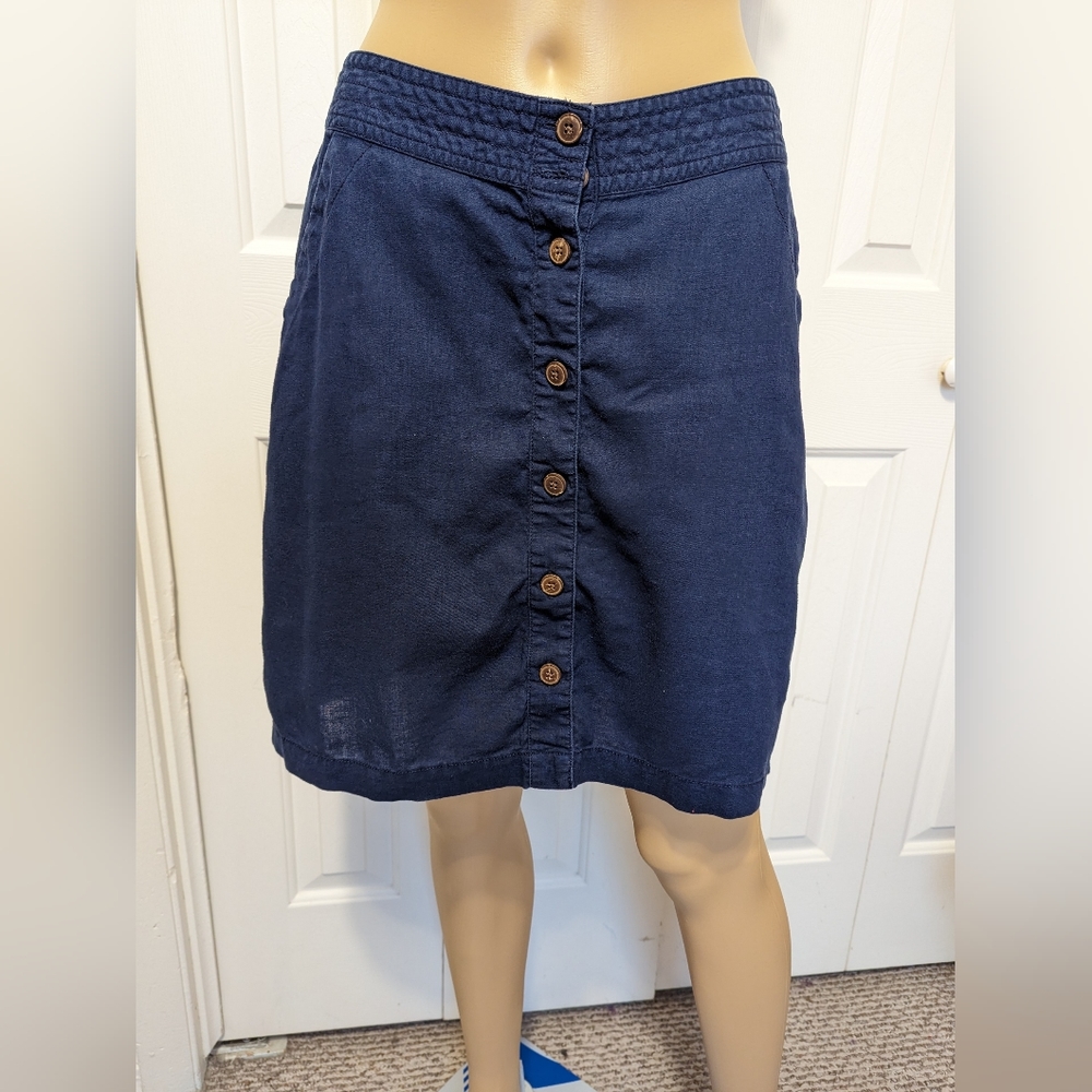 Patagonia Women’s Navy Blue Hemp & Organic Cotton Button Front Mini Skirt sz 4